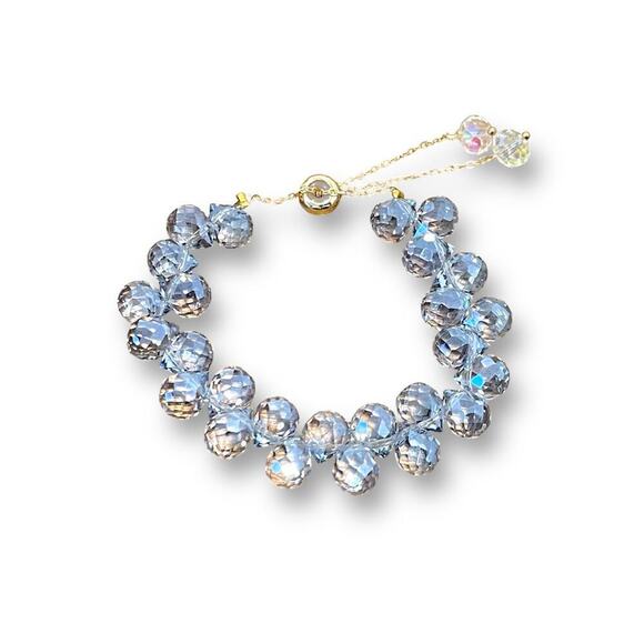 Swarovski Beaded Bracelet- Gray Blue Gold - Picture 6 of 11